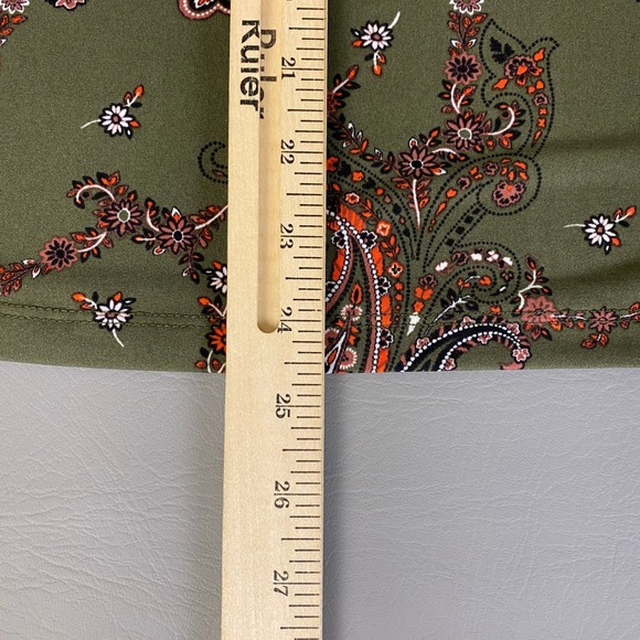 Liz Claiborne Paisley Print Blouse Top Olive Green Large Keyhole‎ 3/4 Sleeve - Picture 8 of 10